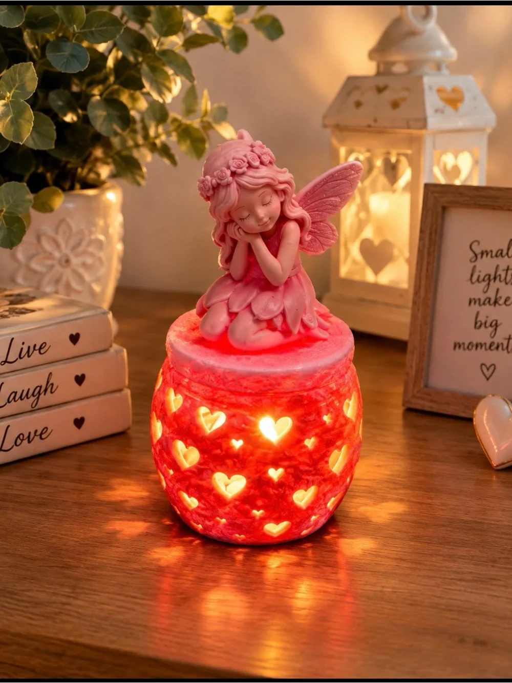 Pink Fairy Heart Tea Light Holder - Home Accents